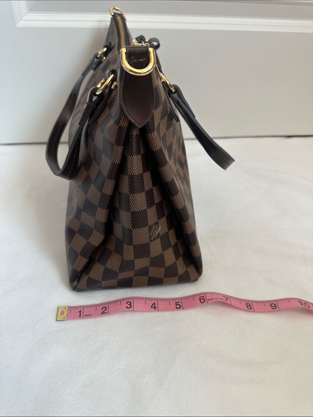 INSPIRED LV Checkered Brown Shoulder Bag with Tassel Accent - Picture 4 of 9